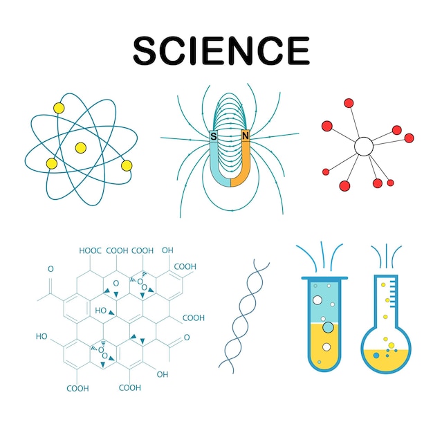 Icônes Scientifiques Sur Fond Blanc Icône De Contour De Recherche éléments Vectoriels De Fine Ligne En Couleur