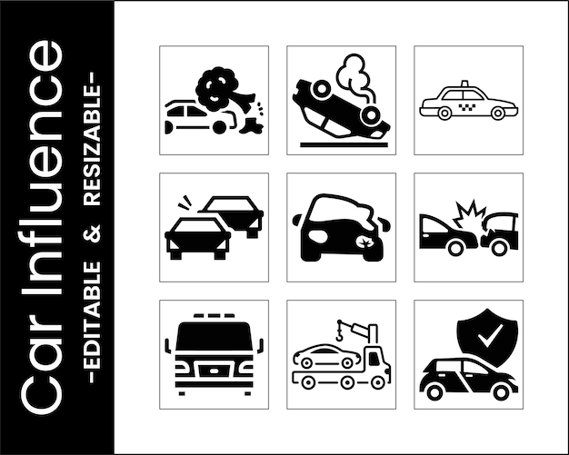 Icones des services d'urgence et d'accident de voiture