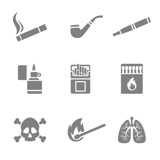 Icônes de silhouette vectorielle fumeurs définies 9 éléments