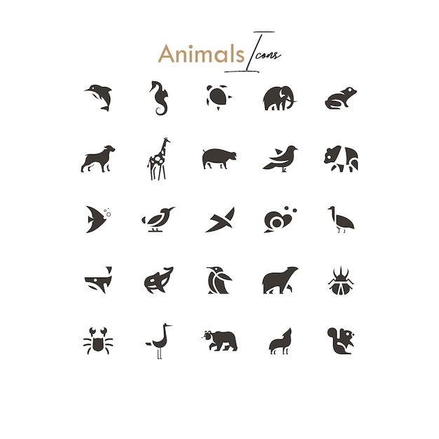 Vecteur icônes de silhouettes d'animaux