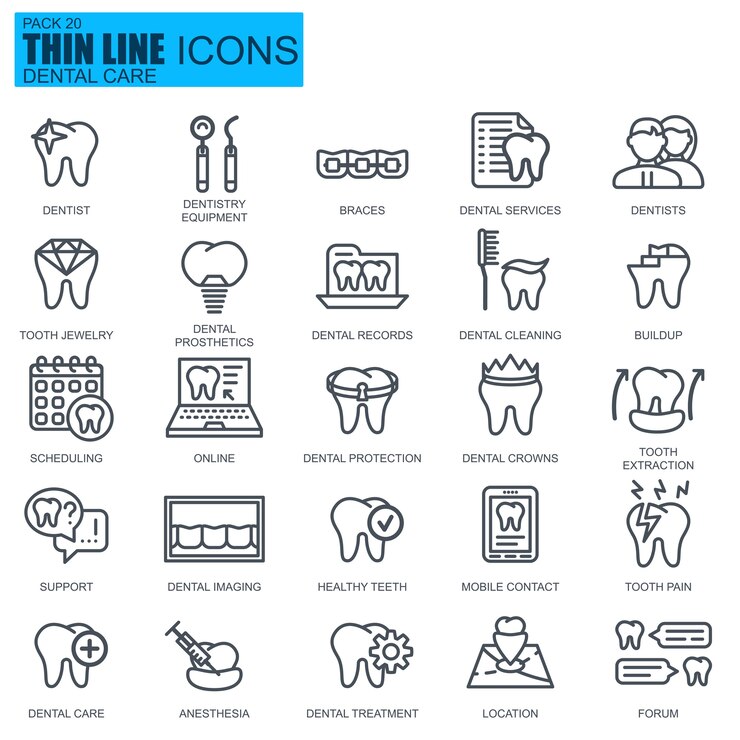 Icônes de soins dentaires de ligne