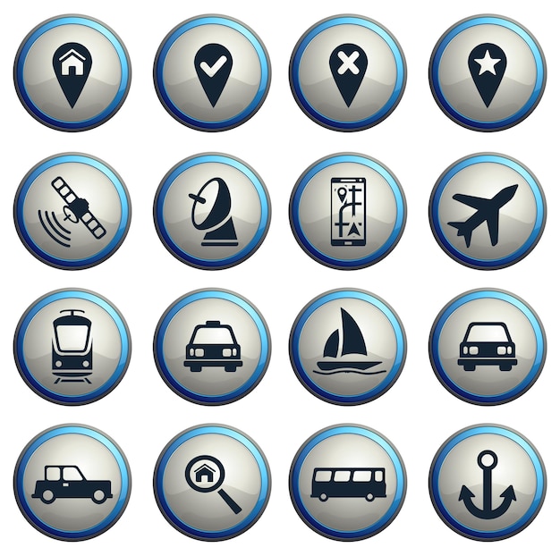 Icônes sombres de navigation sur les boutons ronds gris