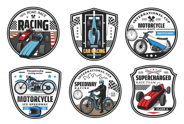 Vecteur icônes de sport de course courses de voitures de motocross speedway