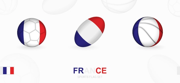 Icônes Sportives Pour Le Football, Le Rugby Et Le Basket-ball Avec Le Drapeau De La France.