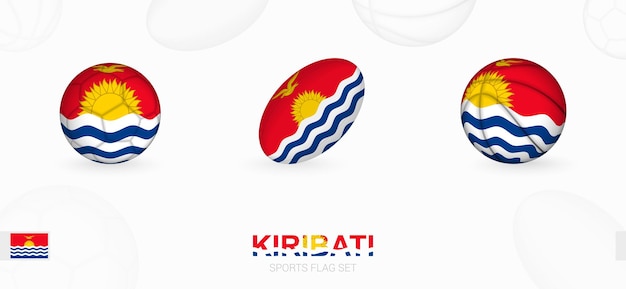 Icônes Sportives Pour Le Football, Le Rugby Et Le Basket-ball Avec Le Drapeau De Kiribati.