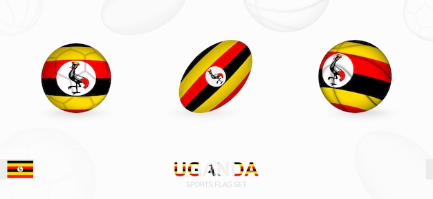Icônes Sportives Pour Le Football, Le Rugby Et Le Basket-ball Avec Le Drapeau De L'ouganda.