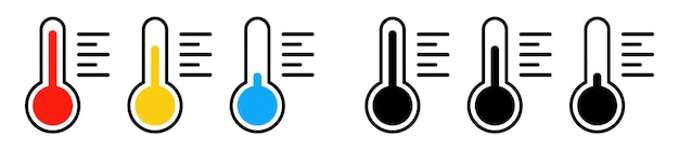 Vecteur icônes de thermomètre météo symboles de jauge de température signes de temps chaud et froid thermomètre météo