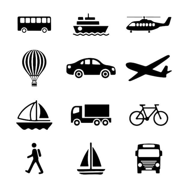 Icones de transport sur fond blanc