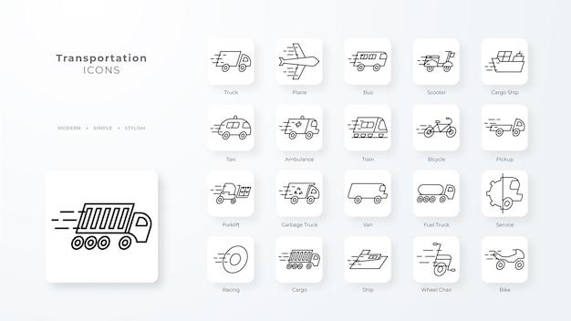 Icônes De Transport Avec Style De Contour Noir