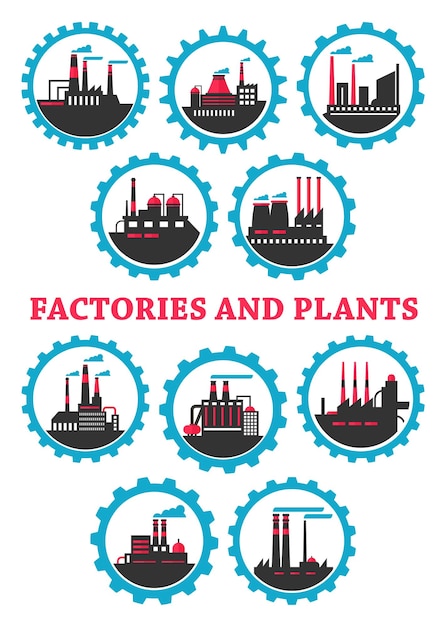 Icônes D'usines Et D'usines Industrielles