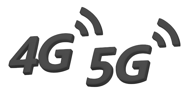Icônes vectorielles 3D 4G 5G Concept de technologie de communication sans fil Symbole de connexion sans fil à haute vitesse de données Illustration de rendu 3D isolée sur un fond blanc