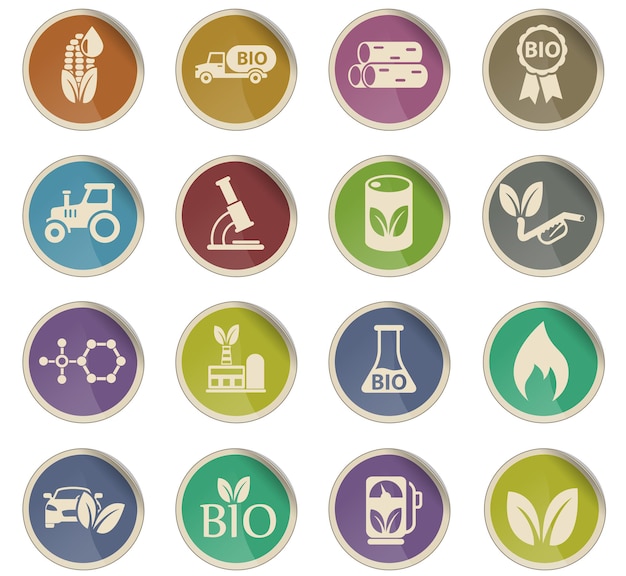 Icônes vectorielles de biocarburant sous forme d'étiquettes en papier rondes