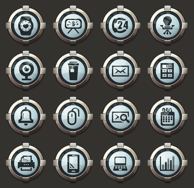Icônes Vectorielles De Bureau Dans Les Boutons Ronds élégants Pour Les Applications Mobiles Et Le Web