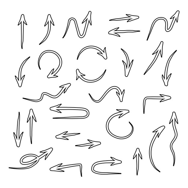 Des icônes vectorielles de flèches dessinées à la main ont été mises en place pour le plan d'affaires et l'éducation.