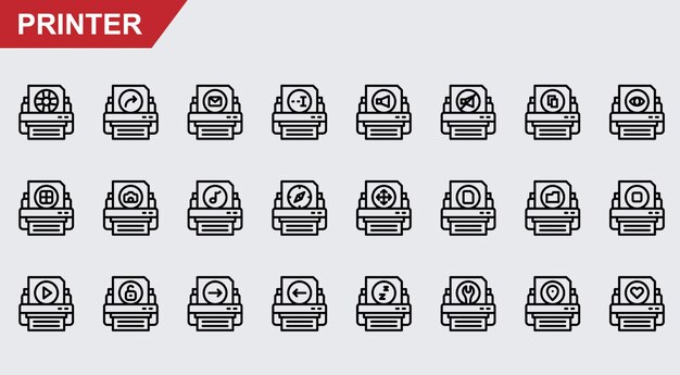 Vecteur icônes vectorielles d'imprimante sur fond blanc