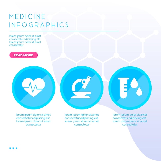 Vecteur icônes vectorielles d'infographie de médecine en couleur bleue