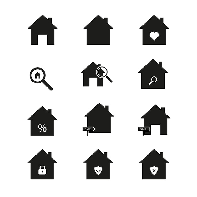 Vecteur icônes vectorielles maison ensemble d'icônes immobilières recherche achat vente sécurité construction de logements