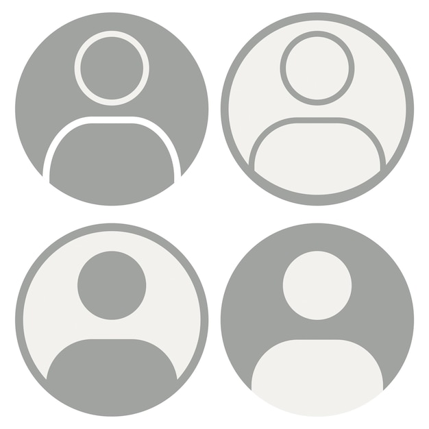 Icones vectorielles Quatre profils d'utilisateur Symbole d'avatar Silhouette grise isolée sur fond blanc Parfait comme marqueur de logo économiseur d'écran de profil x9xA