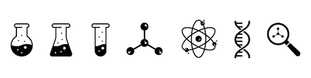 Vecteur icônes vectorielles scientifiques isolées sur les symboles blancs de chimie et de physique