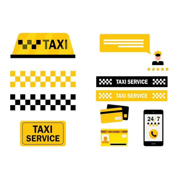 Vecteur icônes vectorielles de service de taxi pointeur de carte de taxi signes d'icône de service de taxi