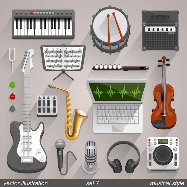 Icônes vectorielles de style musical. set 7 illustration art