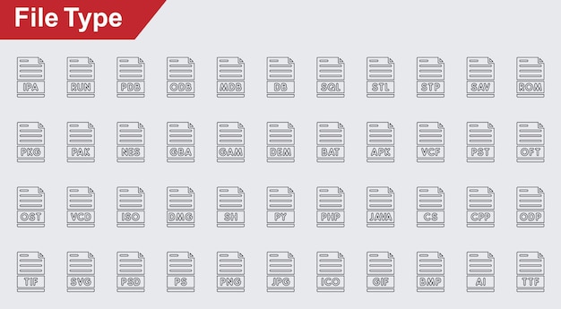 Vecteur icônes vectorielles de type de fichier