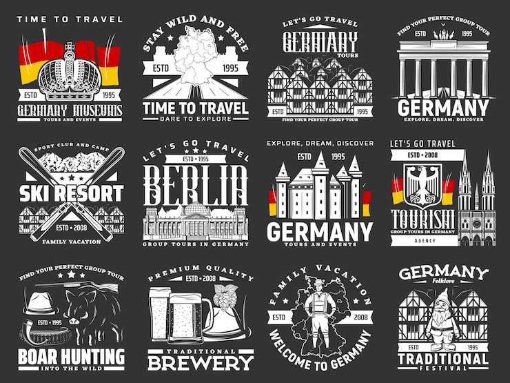 Vecteur icônes de voyage en allemagne visites guidées de berlin