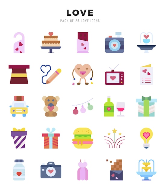 Icones web d'amour dans le style Flat