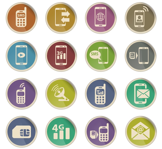 Icônes Web de connexion mobile sous forme d'étiquettes en papier rondes