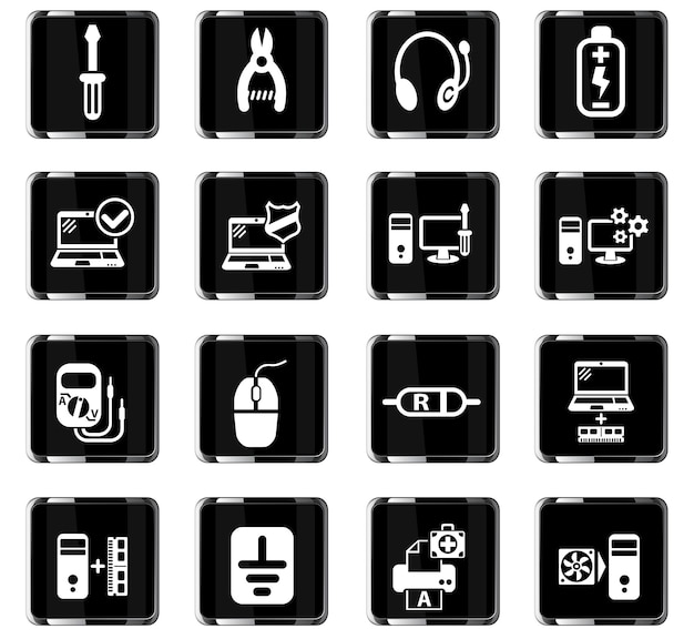 Icônes Web de réparation d'ordinateurs pour la conception d'interface utilisateur
