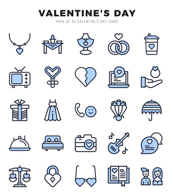 Les icônes Web de la Saint-Valentin dans le style deux couleurs