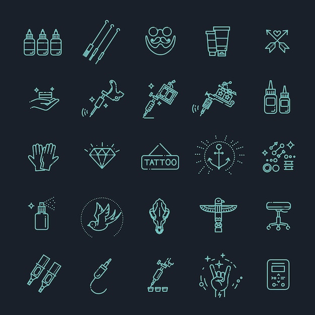 Icônes web de salon de tatouage pour la conception d'interface utilisateur