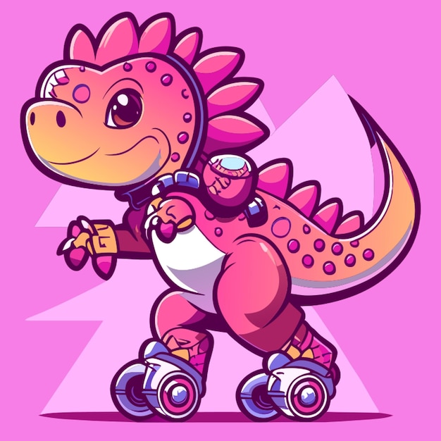 Vecteur icono divertido stegosaurus punk rose avec des patins illustration vectorielle