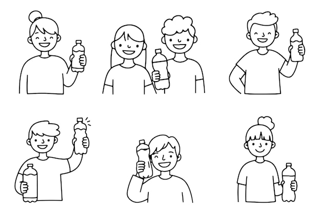 Icons made with high quality lines symbolizing individuals drinking water