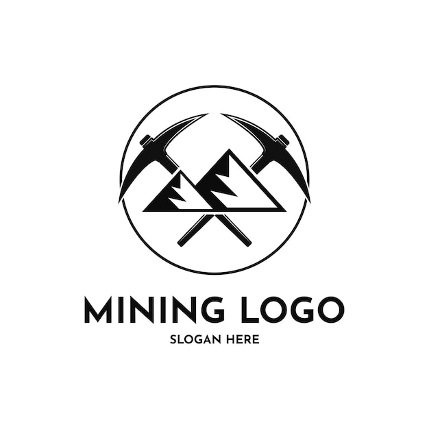 Vecteur idée créative de conception de logo minier avec forme de cercle et symbole de montagne