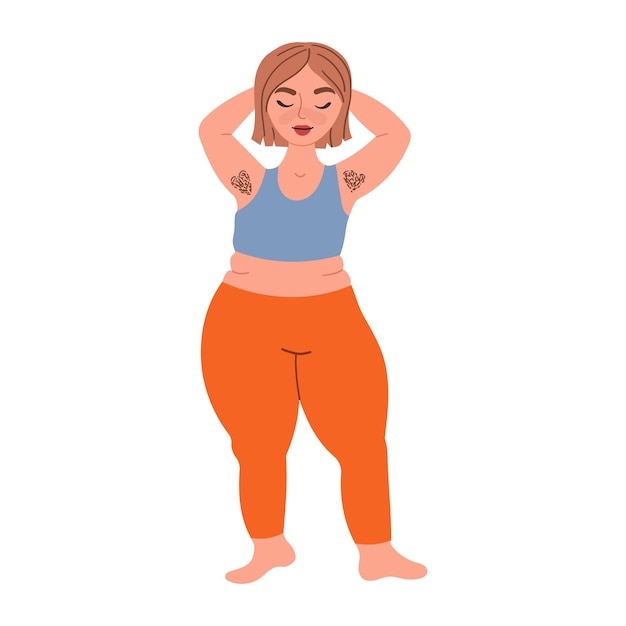 Idée d'entraînement à domicile en ligne sur blanc Conception de l'exercice à domicile physique positive Femme en surpoids attrayante