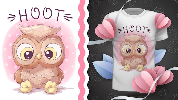 Idée De Hibou Oiseau Animal De Personnage De Dessin Animé Enfantin Pour Tshirt Imprimé