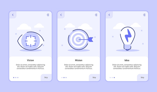 Vecteur idée de mission de vision pour les applications mobiles d'écran d'intégration