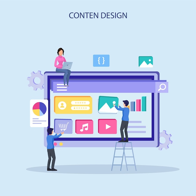 Idées d'infographie logicielle pour le concept de conception d'interface utilisateur de contenu de concepteur avec illustration vectorielle de personnages