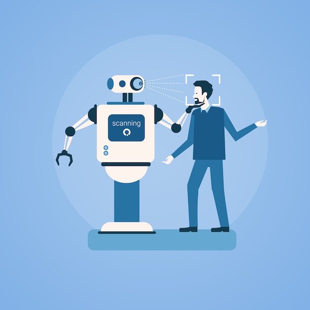 Identification Biométrique De Visage De Robot Identification Biométrique Concept De Système De Reconnaissance De Technologie De Contrôle D'accès