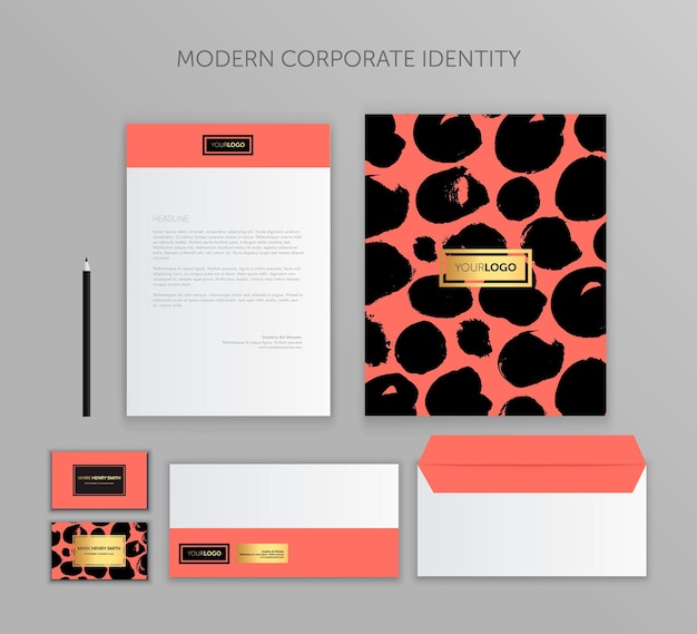 Identité Corporative Conception Papeterie Maquette Vector Megapack Ensemble Tendance Vie Corail