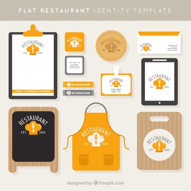 L'identité D'entreprise Pour Un Restaurant Dans Le Style Plat