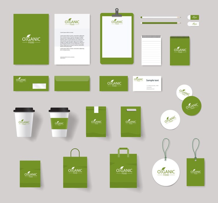 Vecteur identité de marque d'aliments biologiques avec création de logo