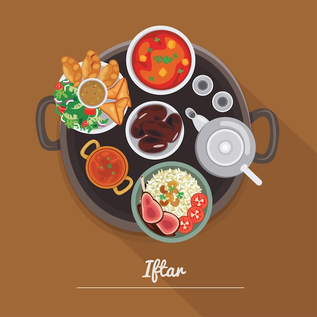 Vecteur iftar food ramadan flat design illustration