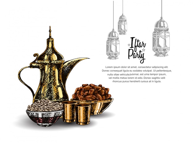 Vecteur iftar party design avec lanterne
