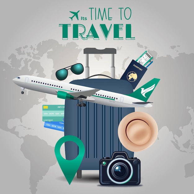 Il est temps de voyager avec toutes les icônes du voyage