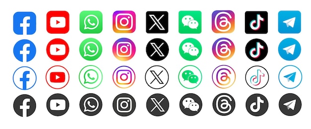Vecteur il s'agit de l'un des réseaux sociaux les plus populaires au monde, twitter, instagram, youtube, snapchat, pinterest, whatsapp, linkedin et tiktok.