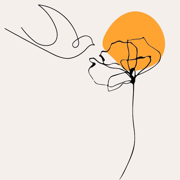 Vecteur il y a un dessin d'un oiseau volant vers une fleur.