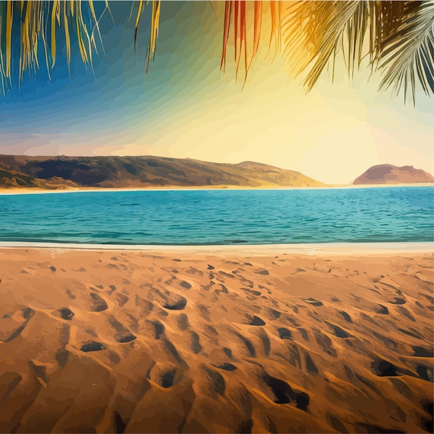 Île Paradisiaque Tropicale Plage De Sable Palmiers Et Illustration De Dessin Animé De Vecteur De Mer De L'été Hawaïen