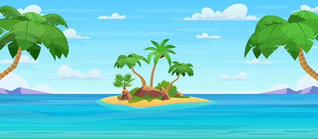 Vecteur Île tropicale de dessin animé avec des palmiers